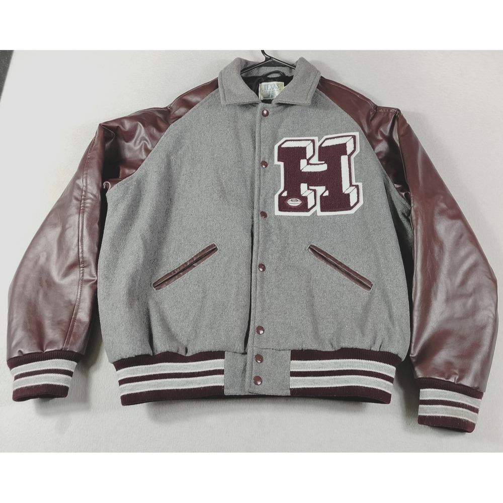Vintage Harvard University Texas Letter Jackets Mens Large Gray Letterman Wool